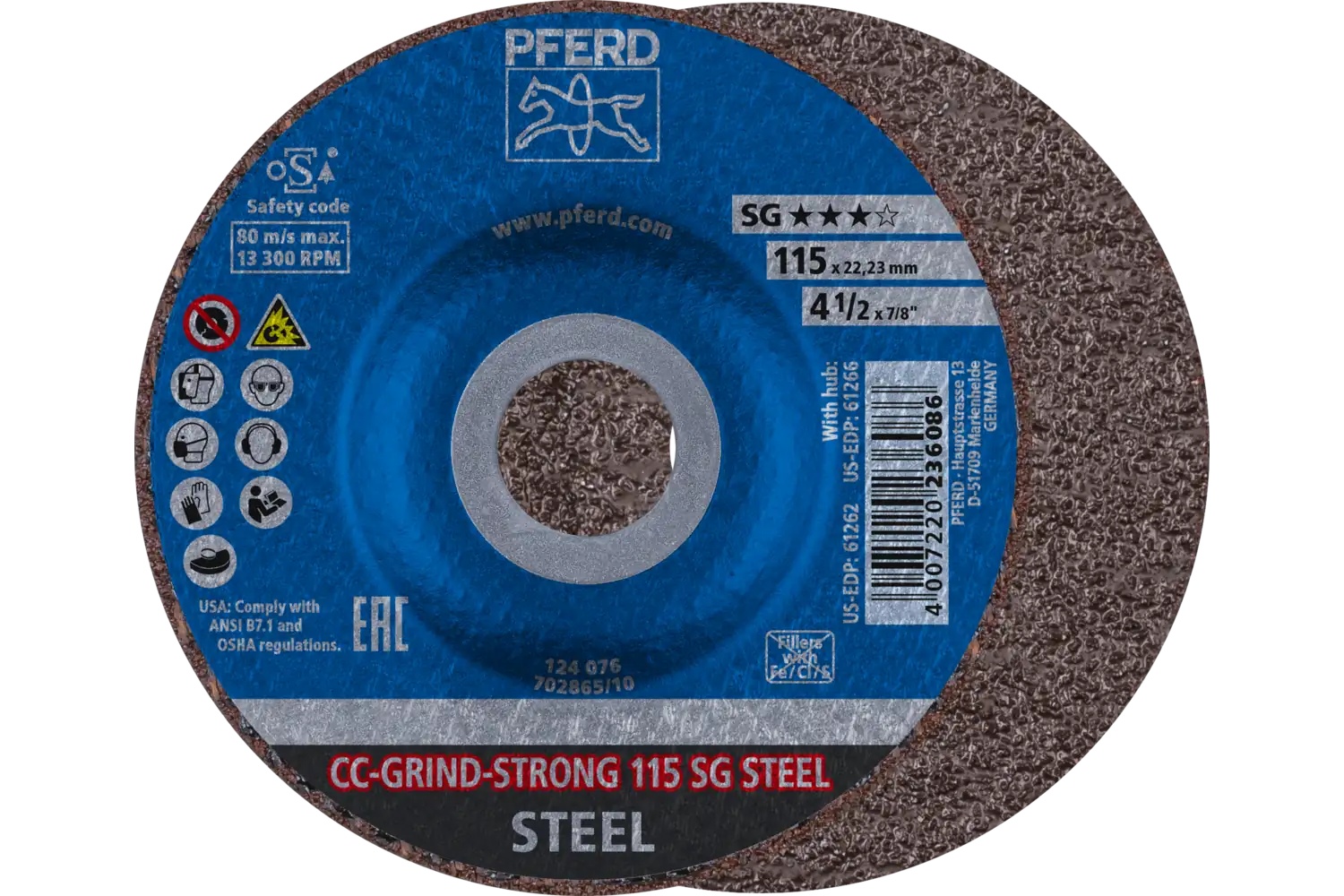Picture of Pferd Grinding disc, CC-Grind®-Strong, 4-1/2" x 7/8, SG Steel, Ceramic